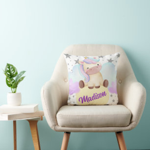 Cojín Decorativo Cute Unicorn y Estrellas de Plata Nombre
