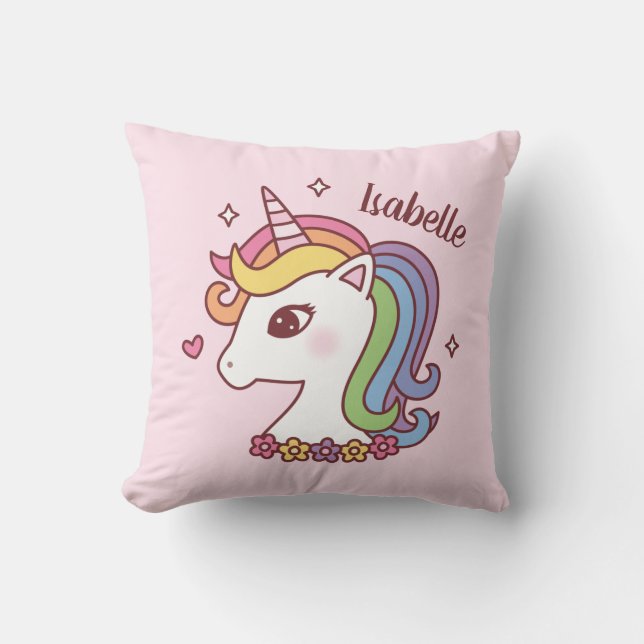 Cojín Decorativo Cute Unicornio con Melena de Arcoíris Doodle Habit (Anverso)