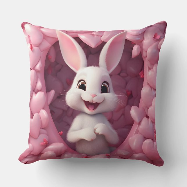 Cojín Decorativo Cute Valentine Bunny Throw Pillow (Anverso)