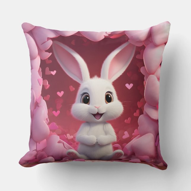 Cojín Decorativo Cute Valentine Bunny Throw Pillow  (Anverso)