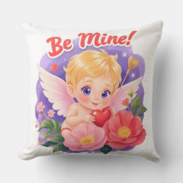 Cojín Decorativo Cute Valentine's Day Cupid with "Be Mine"