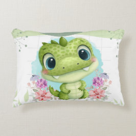 Cojín Decorativo Cute Verde Dinosaurio Floral Tema personalizado