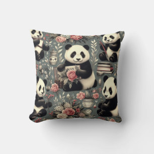 Cojín Decorativo Cute Vintage Panda Floral