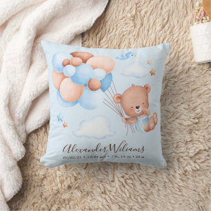 Cojín Decorativo Cute Watercolor Boy Teddy Bear con globos