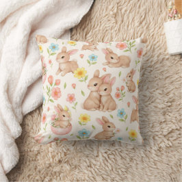 Cojín Decorativo Cute Watercolor Bunny & Spring Flowers Pattern
