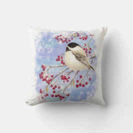 Cojín Decorativo Cute Watercolor Chickadee Berries Escena de Nieve