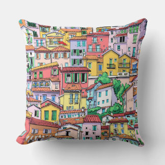 Cojín Decorativo Cute watercolor painting of houses in pink yellow