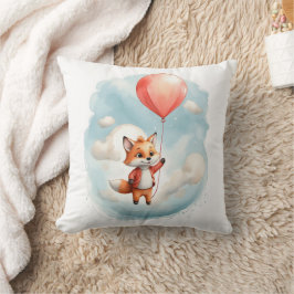 Cojín Decorativo Cute Watercolor Young Fox Big Red Balloon Nursery