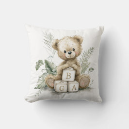 Cojín Decorativo Cute Watercolour Teddy with wooden blocks