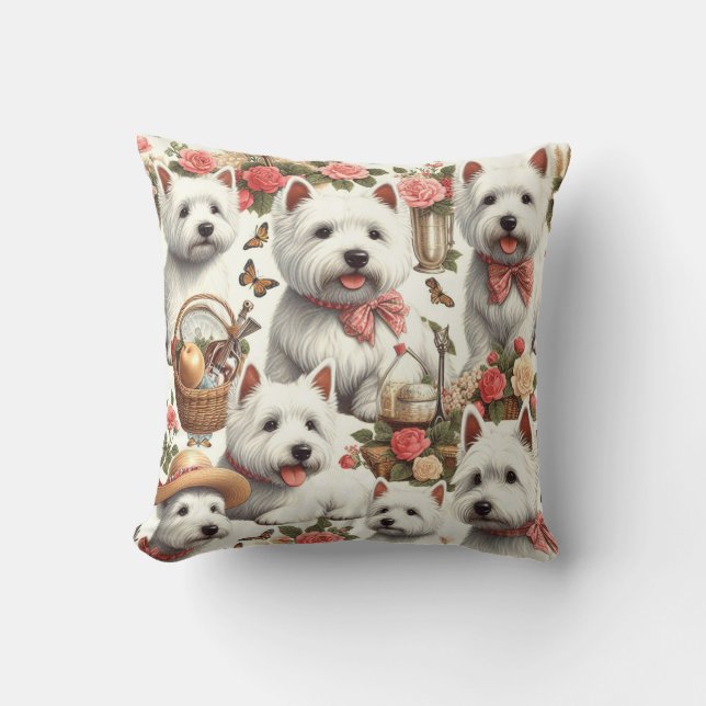 Cojín Decorativo Cute West Highland White Terrier Seamless (Anverso)
