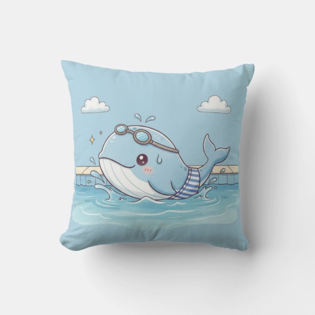 Cojín Decorativo Cute Whale Kids Swimming Design (Anverso)