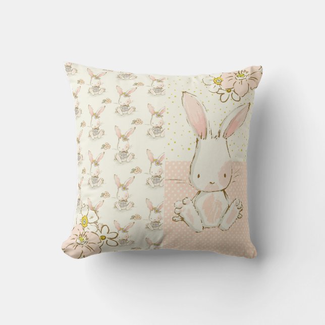Cojín Decorativo Cute White Bunny Floral Nursera (Anverso)