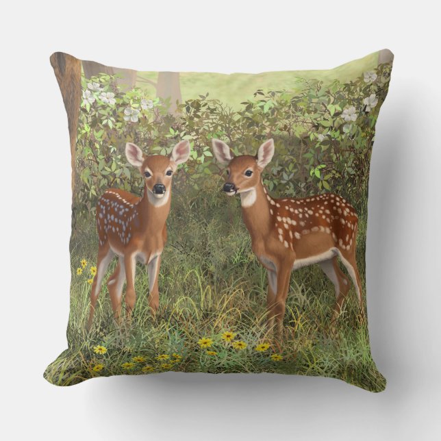 Cojín Decorativo Cute Whitetail Deer Twin Fawns (Anverso)