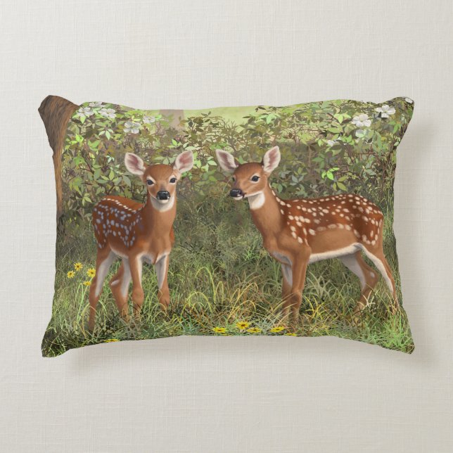 Cojín Decorativo Cute Whitetail Deer Twin Fawns (Anverso)