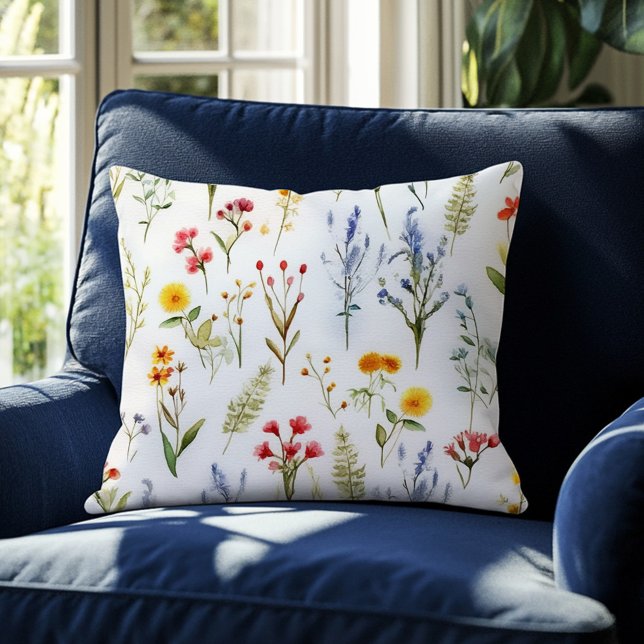 Cojín Decorativo Cute Wildflower acuarela Verano Botánico (Cute Wildflower Watercolor Botanical Summer Throw Pillow)