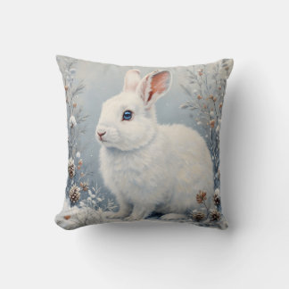 Cojín Decorativo Cute Winter Bunny – White Rabbit with Blue Eyes