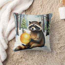 Cojín Decorativo Cute Winter Raccoon with Gold Ornament Christmas