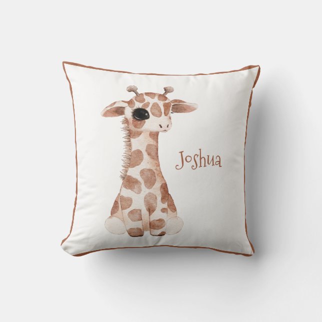 Cojín Decorativo Cute Woodland Animal Giraffe Nombre Nursery (Anverso)