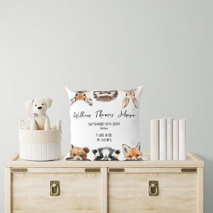 Cojín Decorativo Cute Woodland Animales Baby Birth Stats