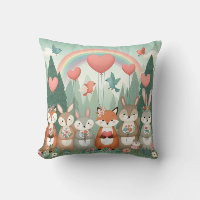 Cojín Decorativo Cute Woodland Creature rainbow valentine (Anverso)