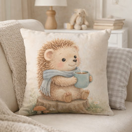 Cojín Decorativo Cute Woodland Hedgehog with Mug Neutral Kids Room