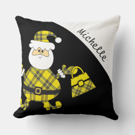 Cojín Decorativo Cute Yellow Tartan Santa con cartera