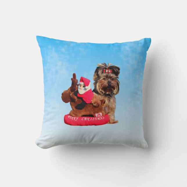 Cojín Decorativo Cute Yorkshire Terrier Merry Christmas Pillow (Anverso)