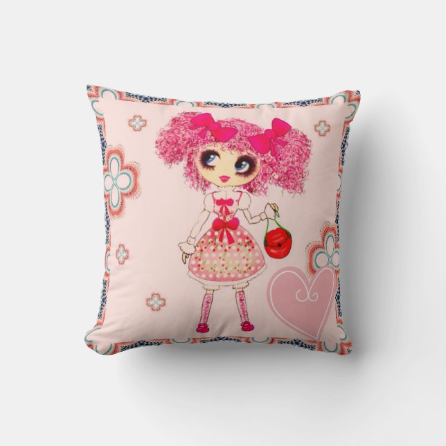 Cojín Decorativo CutePPretty Girly PinkyP Chica rosa de Kawaii por  (Anverso)