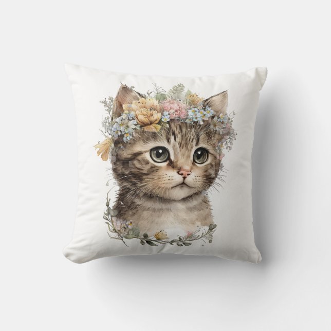 Cojín Decorativo Cuto acuarela Floral Kitten (Anverso)