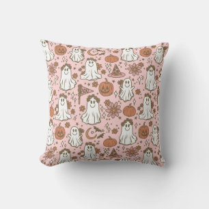 Cojín Decorativo Cuto Boho Halloween Fantasmas calabazas Pink Flora