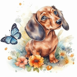 Cojín Decorativo Cuto Dachshund Puppy acuarela