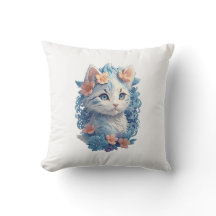 Cuto de color de agua de gato con salpicaduras flo