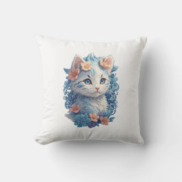 Cojín Decorativo Cuto de color de agua de gato con salpicaduras flo