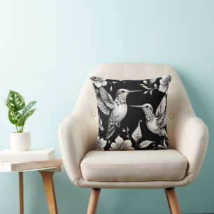 Cojín Decorativo Cuto Hummingbird Diseño Blanco y Negro