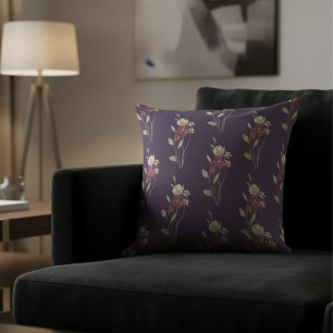 Cojín Decorativo Cuto Whimsical acuarela Patrón floral Púrpura