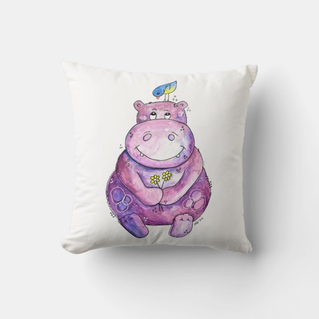 Cojín Decorativo Cuto Whimsical Purple Hippo (Anverso)