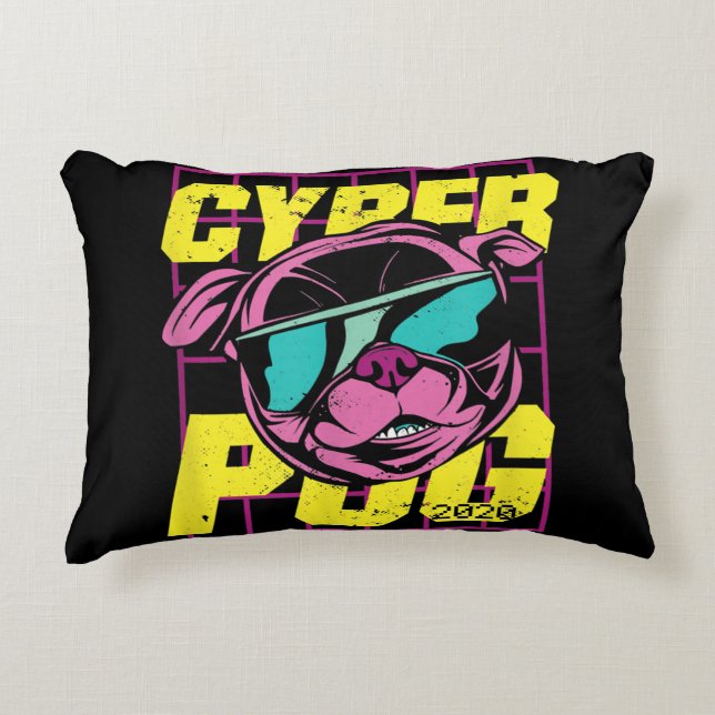 Cojín Decorativo Cyber Pug | Perro Pug de Guay (Anverso)