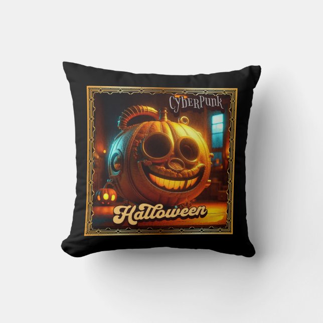 COJÍN DECORATIVO CYBERPUNK HALLOWEEN PUMPKIN (Anverso)