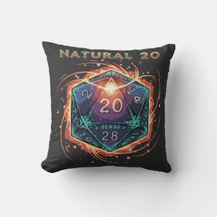 Cojín Decorativo D20 de Fuego Natural 20 Crítico Épico de D&D