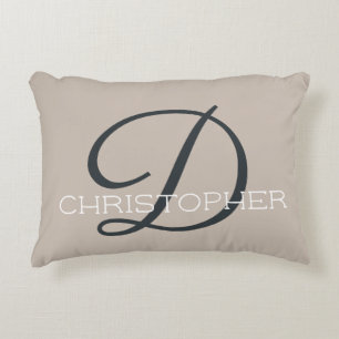 Cojín Decorativo D Nombre Personalizado Inicial Taupe Marrón Neutra