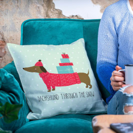Cojín Decorativo Dachshund A Través De La Nieve Navidades De La Div
