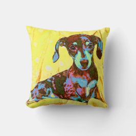 Cojín Decorativo dachshund amarillo del arte pop