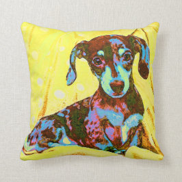 Cojín Decorativo dachshund amarillo del arte pop