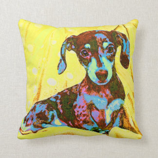 Cojín Decorativo dachshund amarillo del arte pop