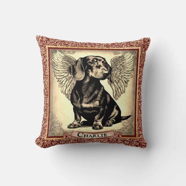 Cojín Decorativo Dachshund Angel de época personalizado (Anverso)