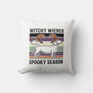Cojín Decorativo Dachshund Bruja Halloween Grabado Vintage Perro S