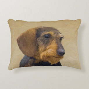 Cojín Decorativo Dachshund (Cabezal alambrada) Pintura original de