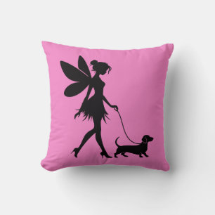 Cojín Decorativo Dachshund caminando con hada 