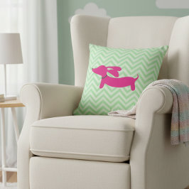 Cojín Decorativo Dachshund + Chevron Verde