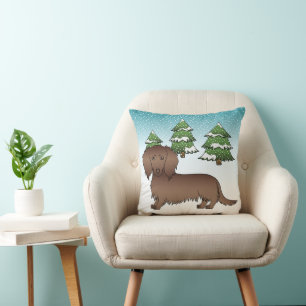 Cojín Decorativo Dachshund Chocolate de Pelo Largo Lindo - Bosque d